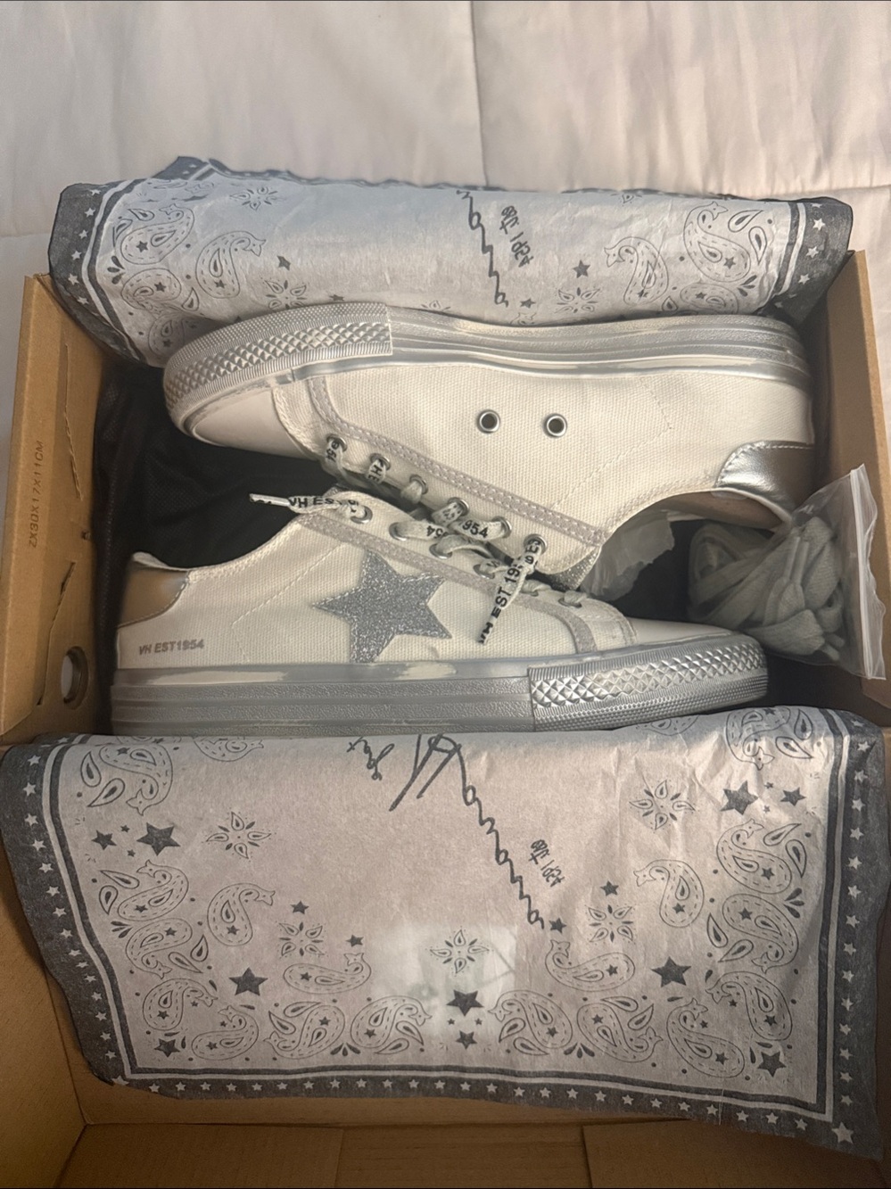 Vintage Havana White and Silver Star Sneakers